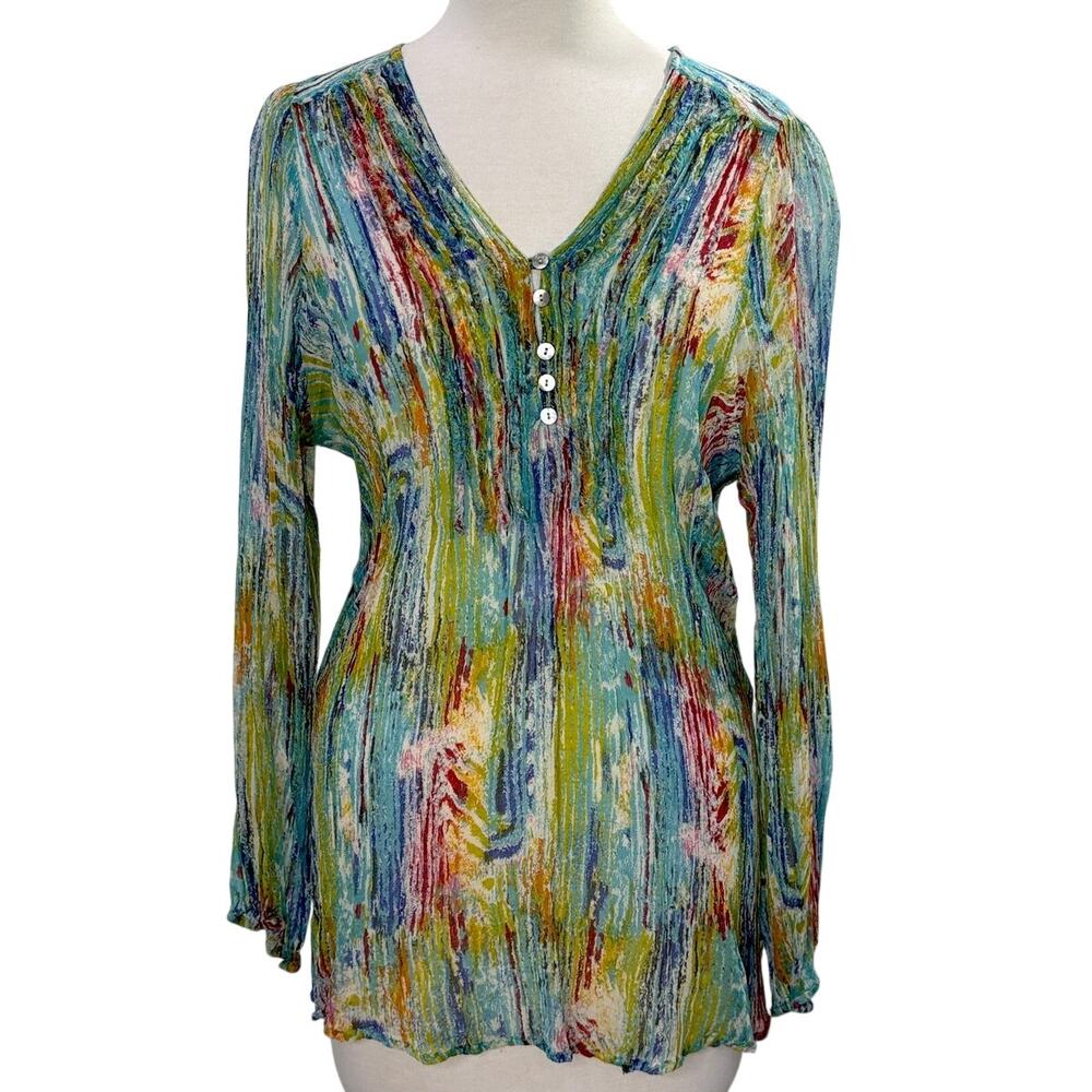 Vintage Sheer Watercolor Size L Top Gauze Rainbow Artsy Hippie‎ Indie Festival